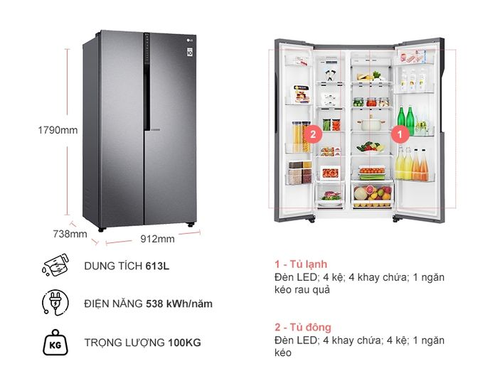 Tủ lạnh SBS LG Inverter GR-B247JDS - 613 lít