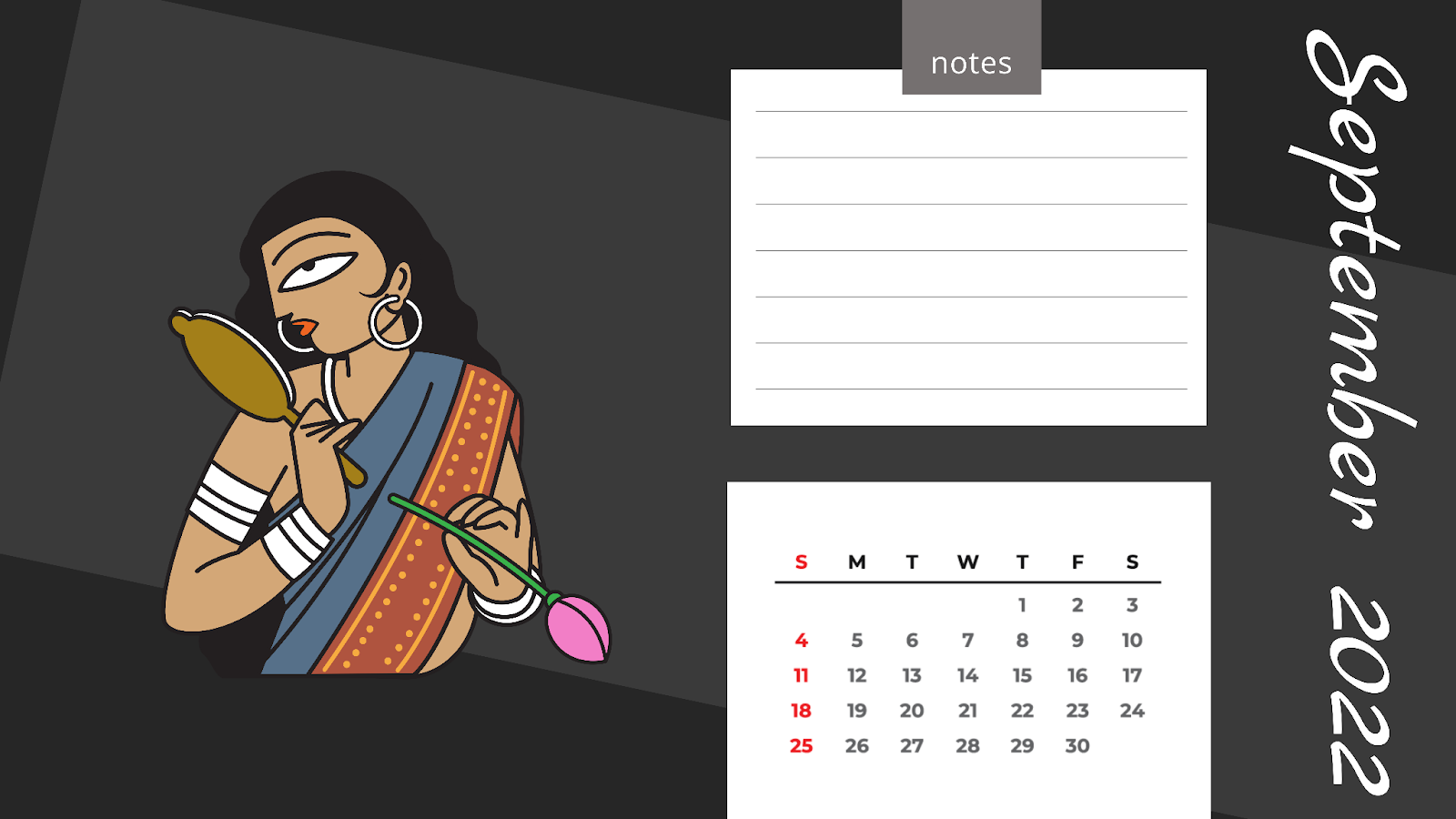 Customized Calendar September month with DrawHipo's Art of Bengal Illustrations  