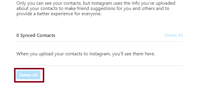 Delete all synced Contacts from Instagram