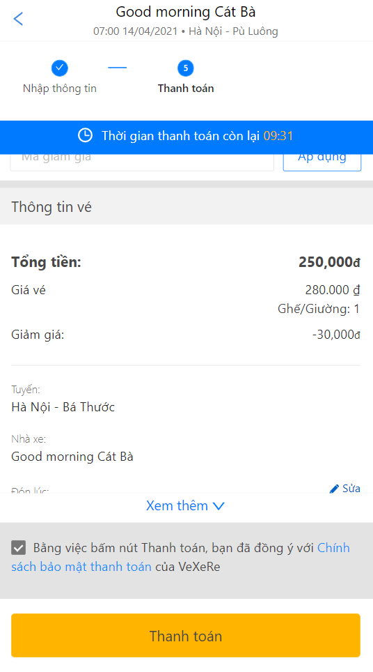 Thanh toán vé và chờ lên xe.