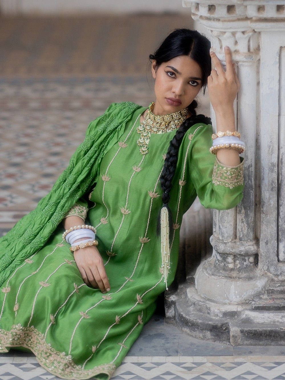 the loom - Green Chanderi Silk Suit