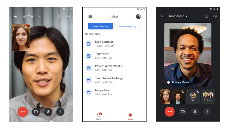 Virtual Hybrid workers having a video call on Google Meet