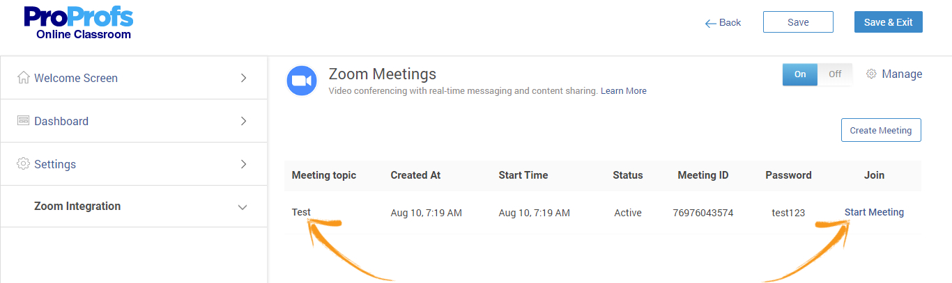 ProProfs Training Maker and Zoom Meetings Integration
