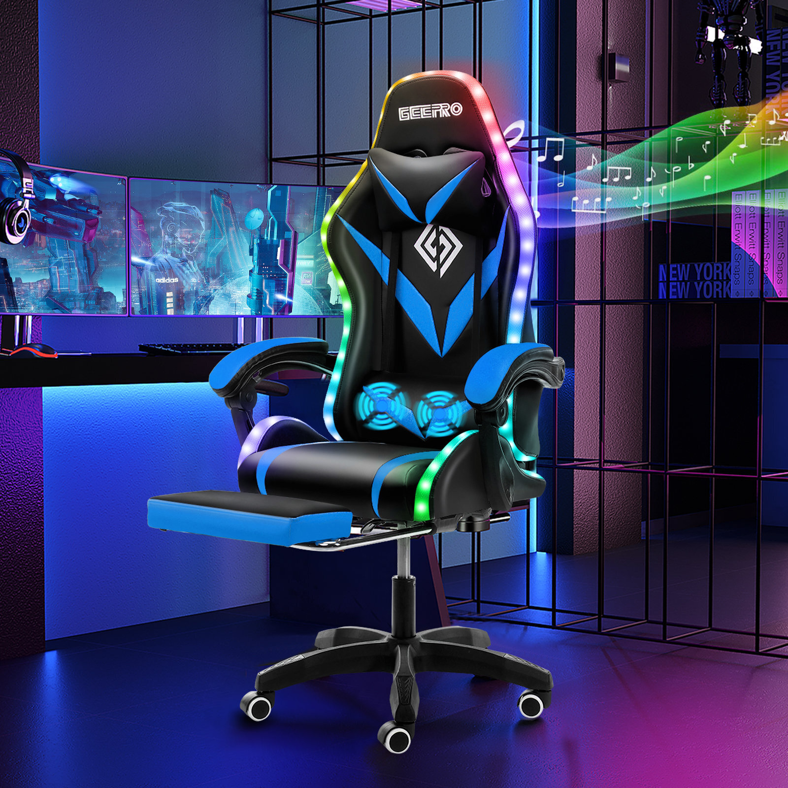 To create a completely unique gaming setup consider opting for a gaming chair with special lighting.