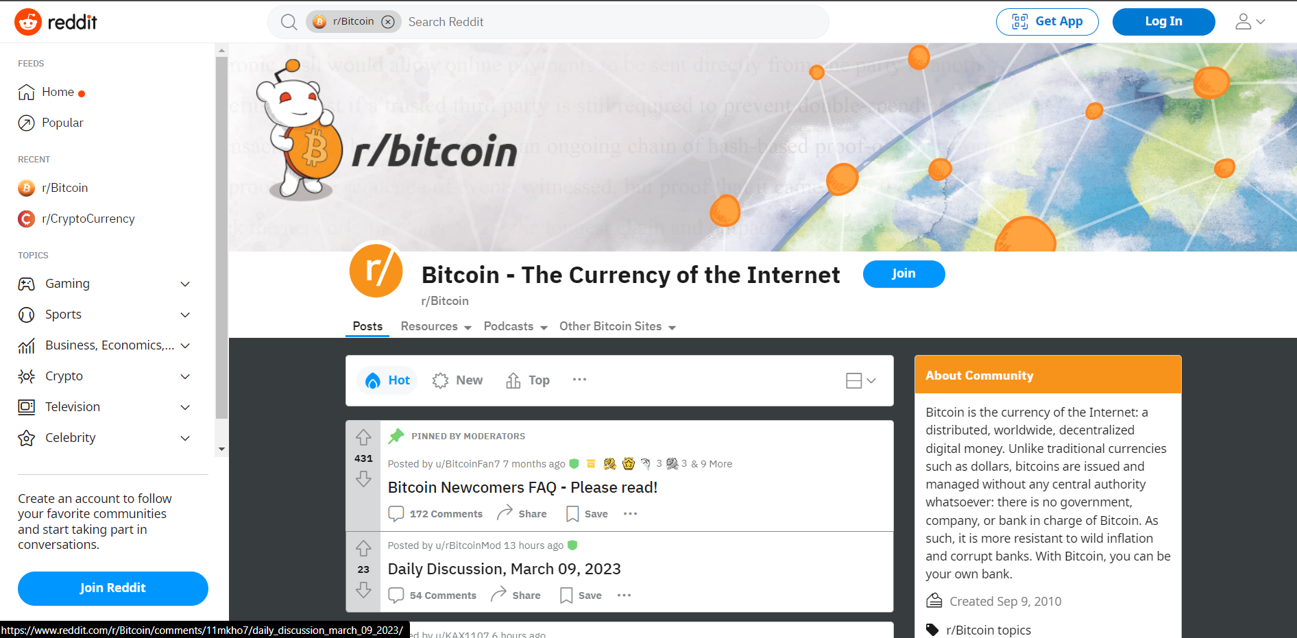 Bitcoin subreddit on reddit