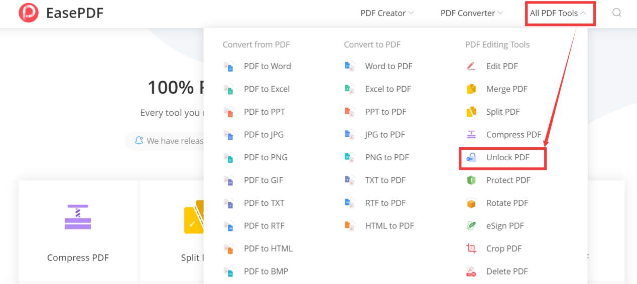 EasePDF Homepage All PDF Tools Unlock PDF