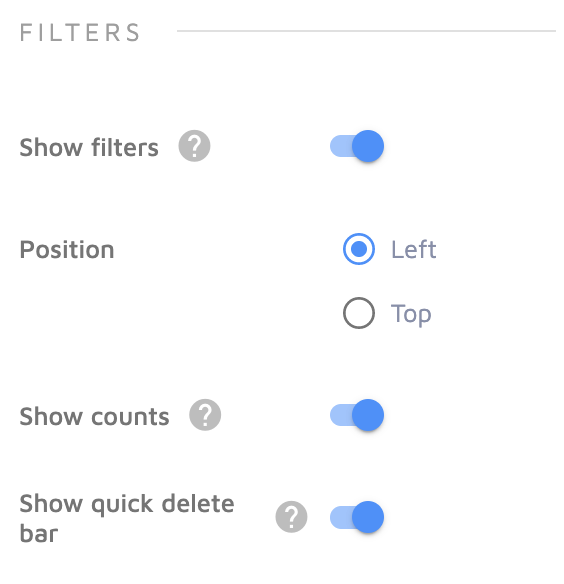Filters settings