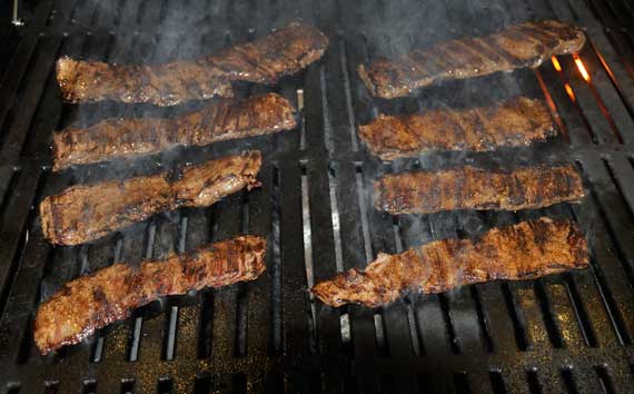 Skirt steaks searing super hot