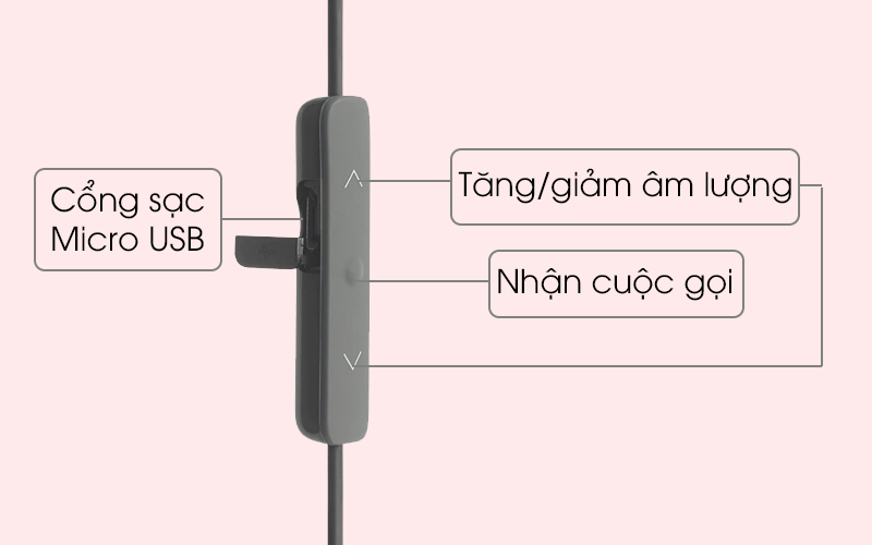 Tai nghe Bluetooth thể thao JBL V110GABT và nút điều khiển tiện lợi