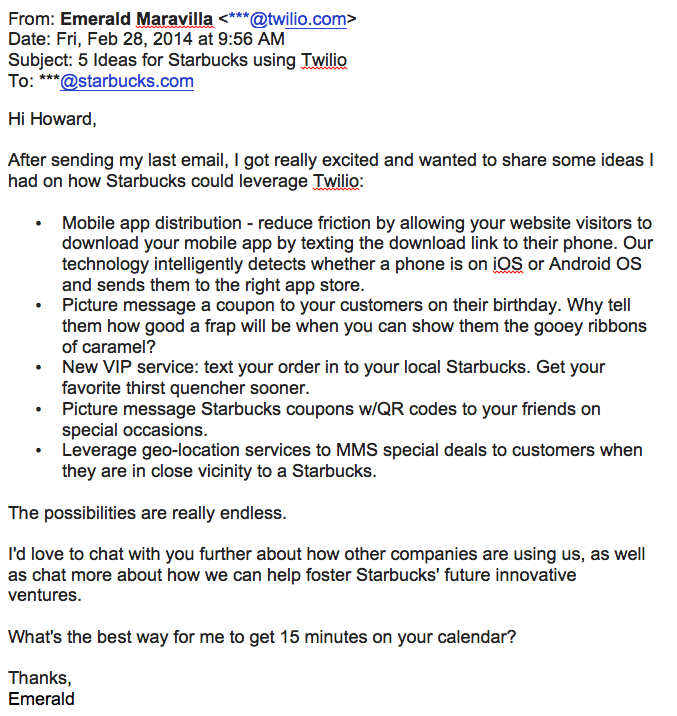 Follow-up email example from Twilio