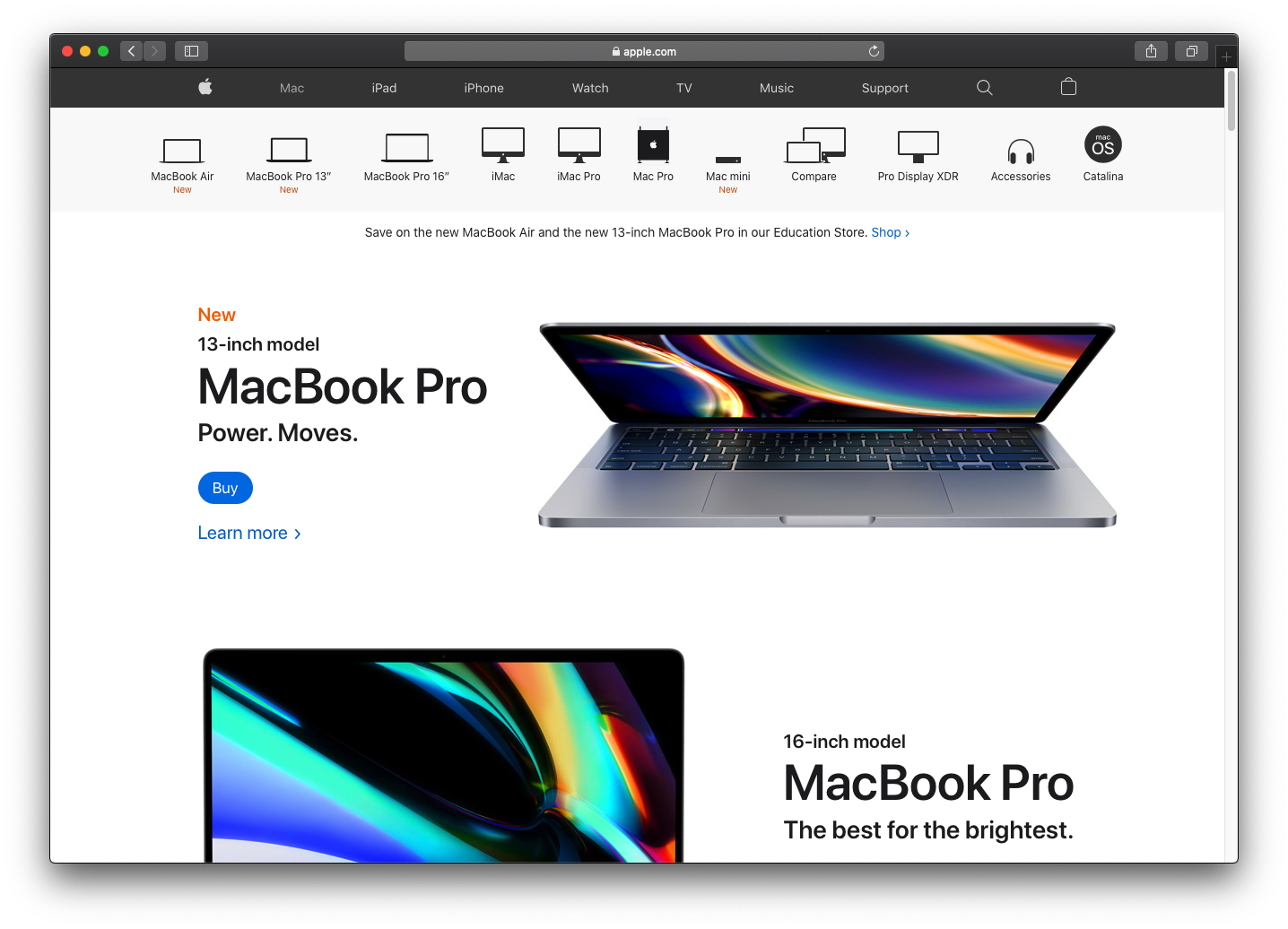 Apple's website leverages a taxonomy driven by product categories.