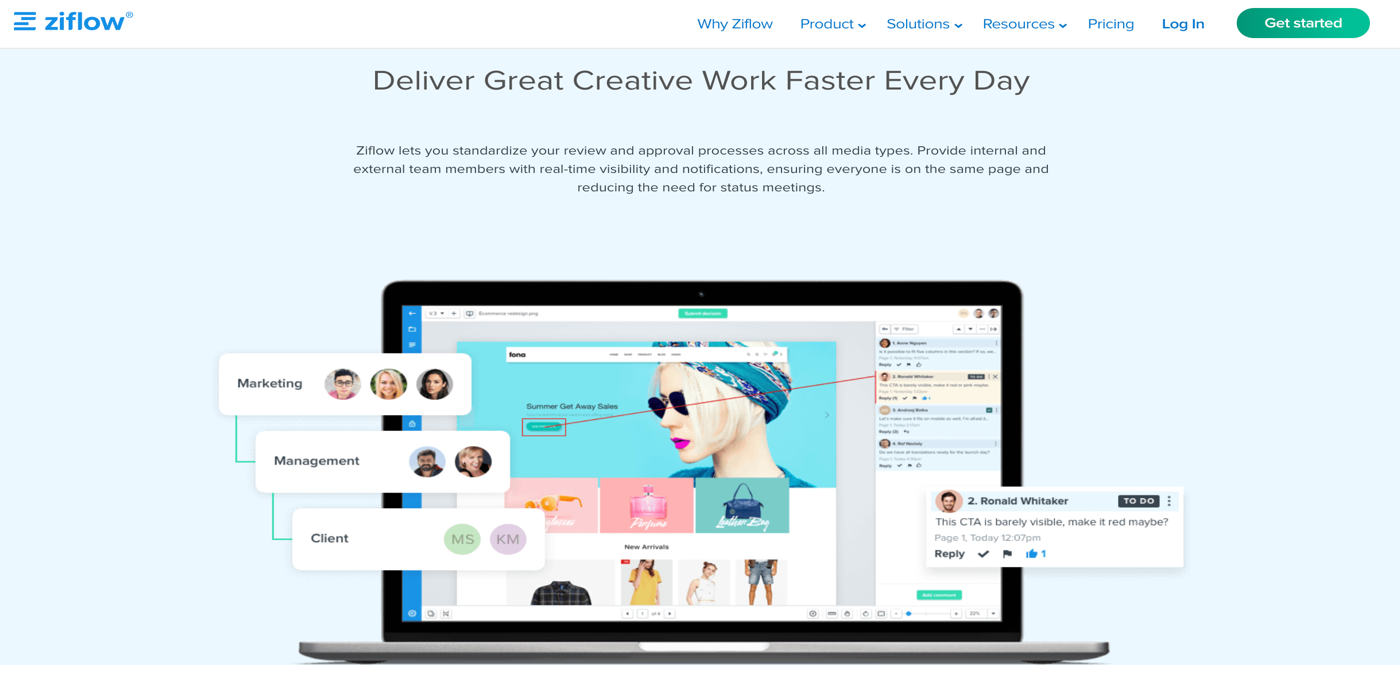 Ziflow landing page - Deliver Great Creative Work Faster Every Day