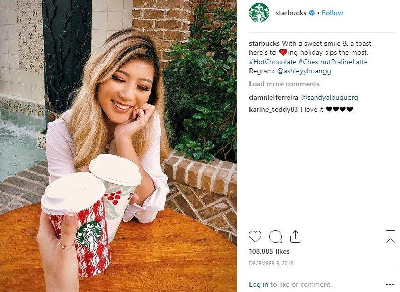 photo of a regram by Starbucks during the holiday season