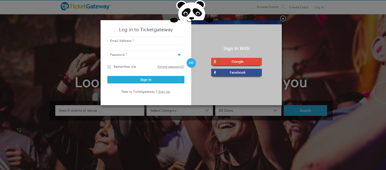 Ticketgateway Sign up and sign in
