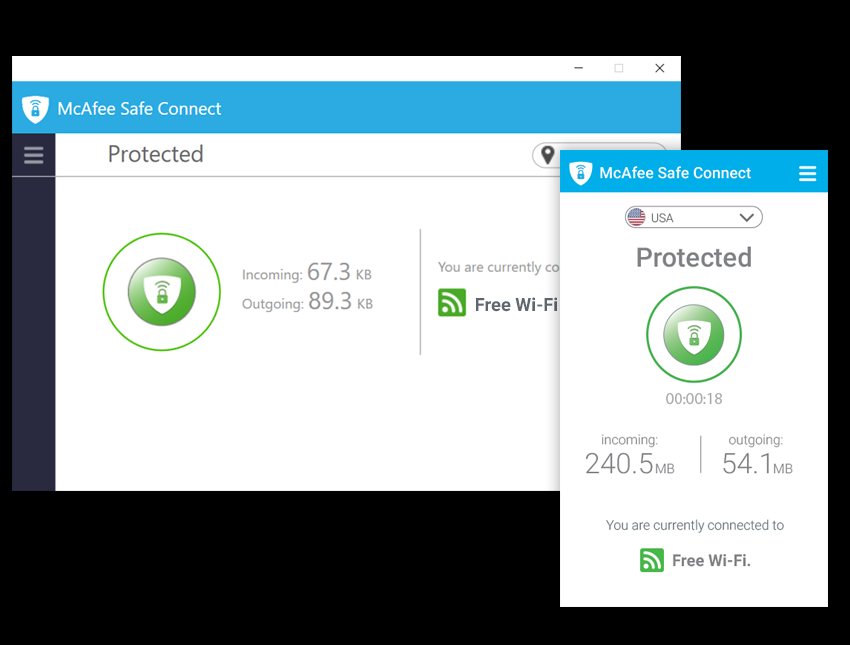 Interface McAfee Safe Connect