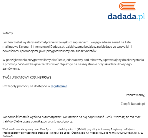 potwierdzenie subskrypcji newslettera dadada