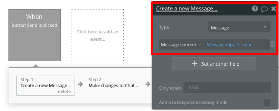 Creating a new message in Bubble chat app tutorial