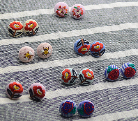 Embroidered Button Earrings