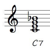 C dominant seventh on the treble staff