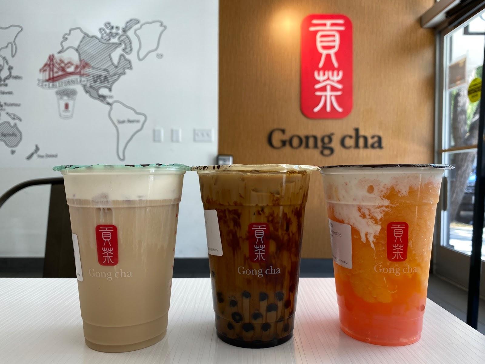 Left: Brown Sugar milk tea with added boba
Right: Star Jelly Grapefruit Smoothie has peach-flavored, star-shaped jelly and is topped with milk foam.