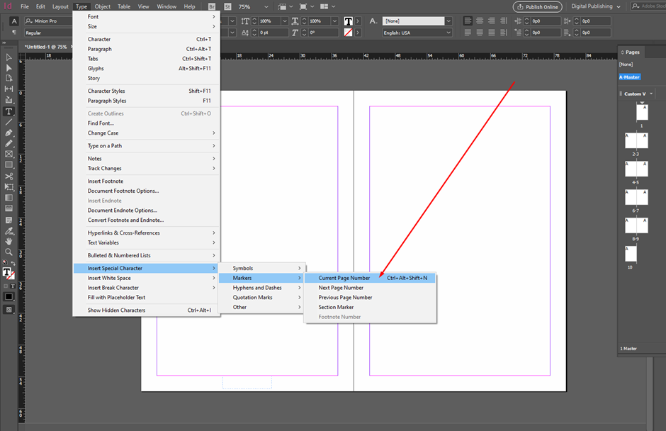 page numbering in indesign
