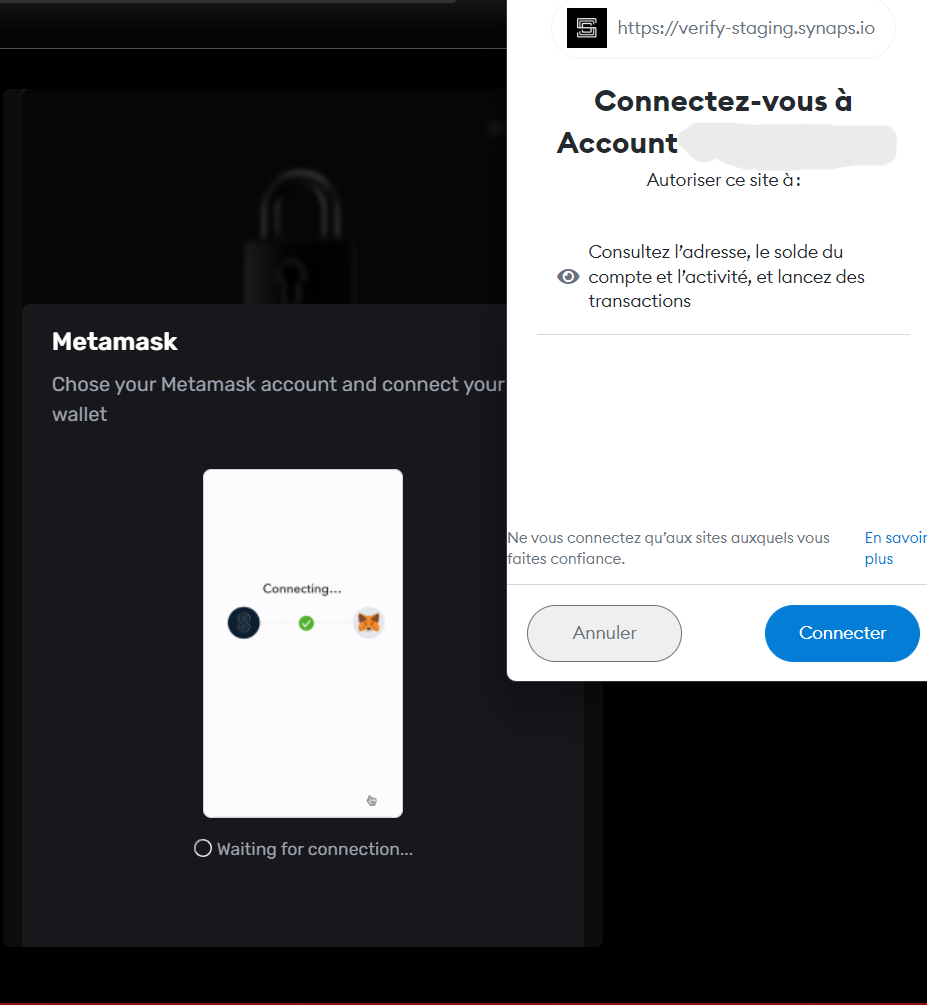 Capture d'écran : le wallet MeMask est relié à votre identité Anima sur la blockchain.