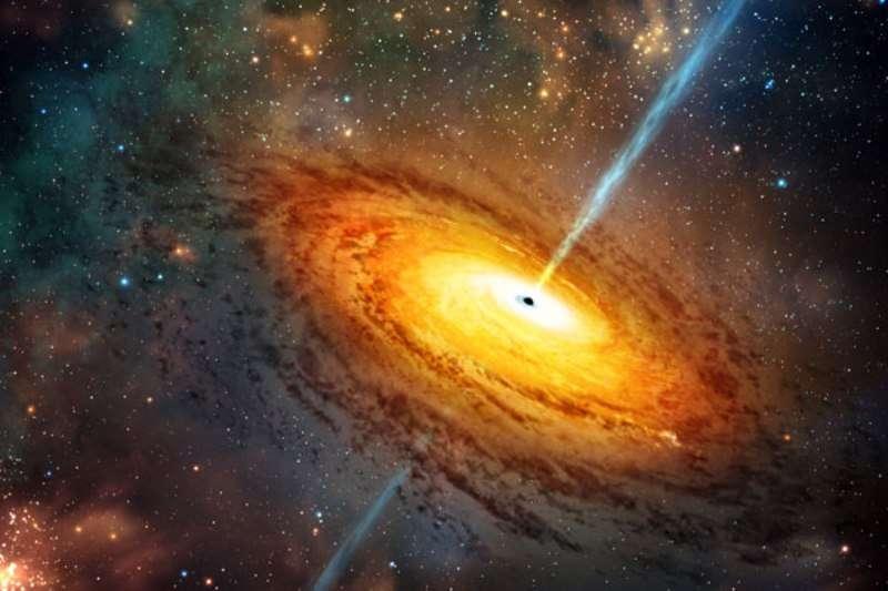 Une vue d'artiste d'un trou noir en train de grandir avec son disque d'accrétion. Les trous noirs supermassifs sont peut-être nés de l'effondrement de certaines des toutes premières étoiles, celles qui étaient supermassives, il y a plus de 13,5 milliards d'années. © Casey Reed, University of Toronto