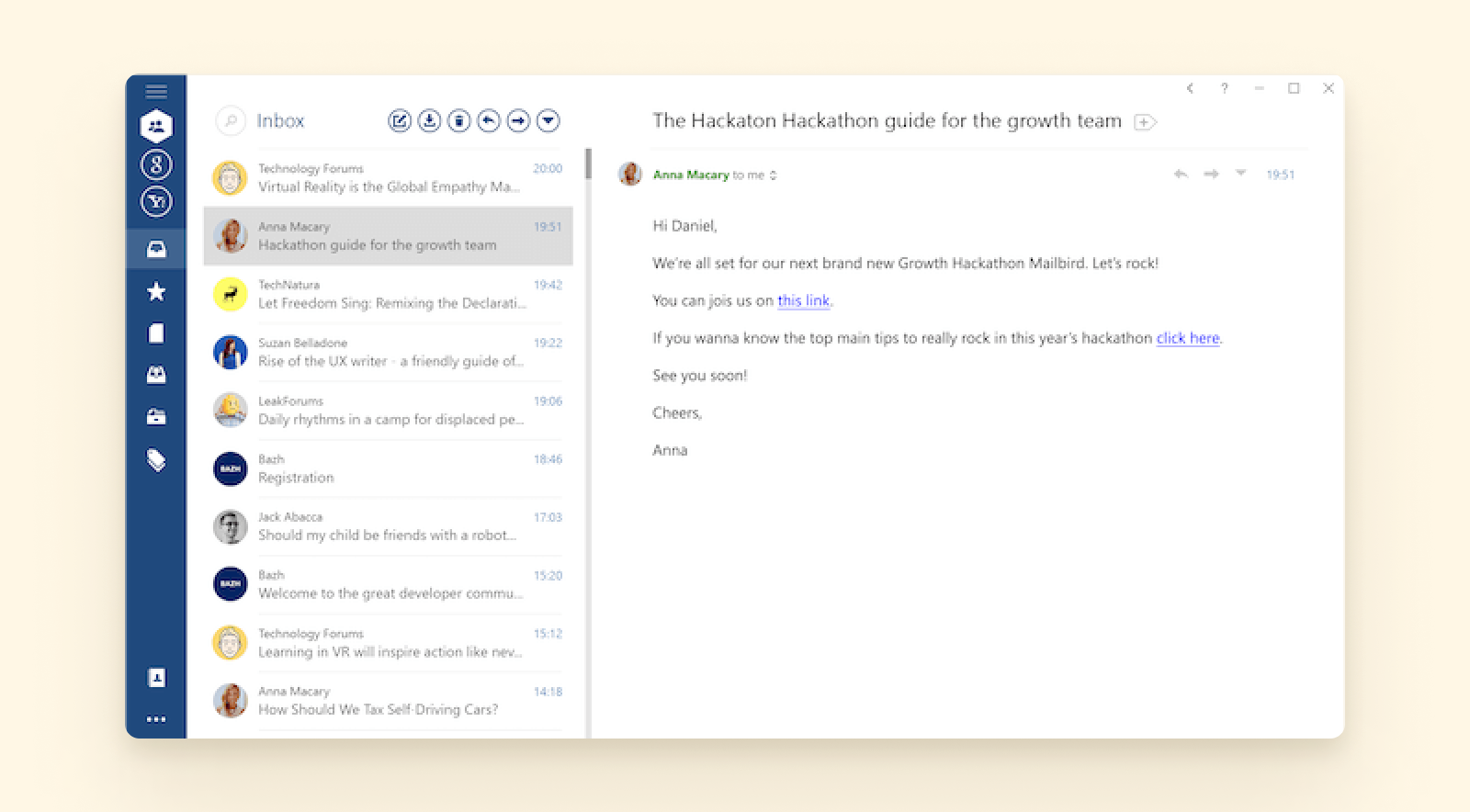 Mailbird email client home screen