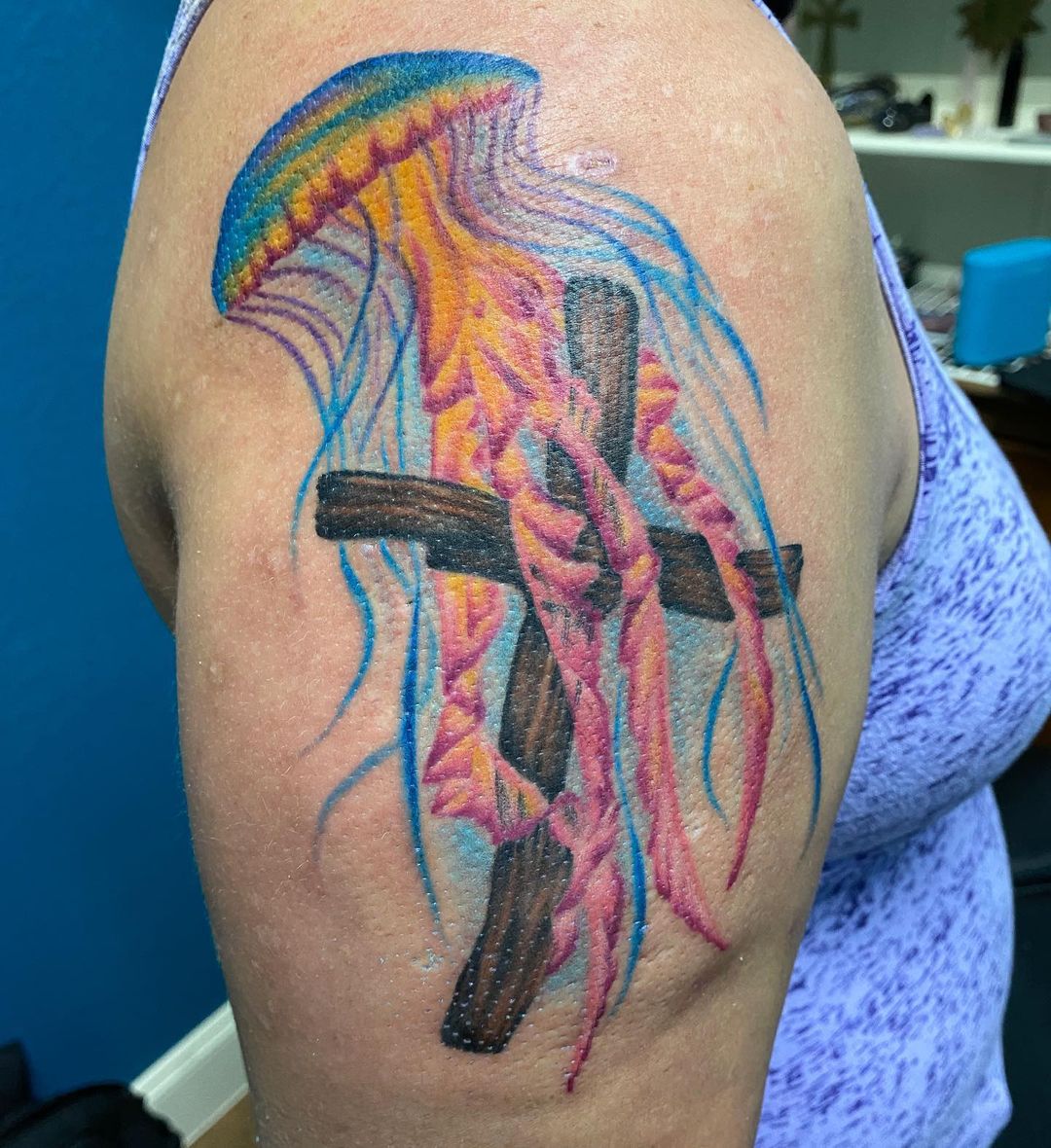 Cross Jellyfish Tattoo Idea