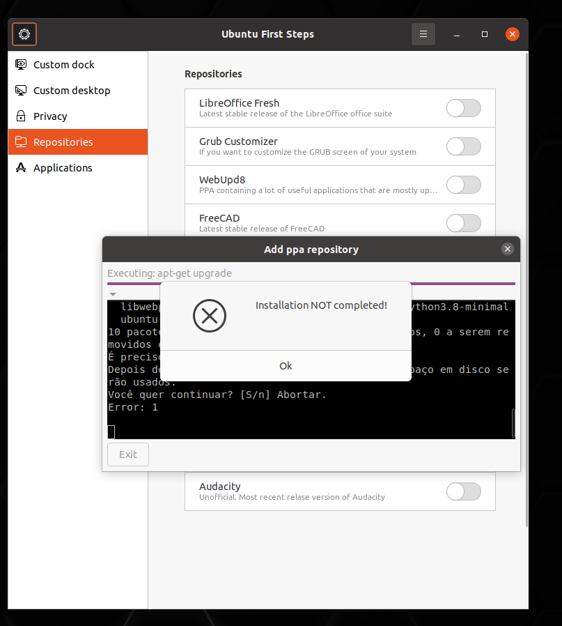 Aba Repositories do Ubuntu First Steps