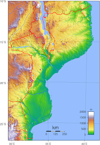 Mapa topográfico de Mozambique