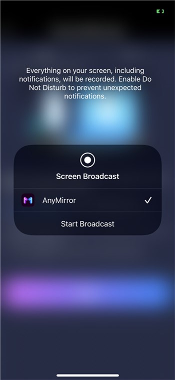 Choose Start Broadcast on iPhone