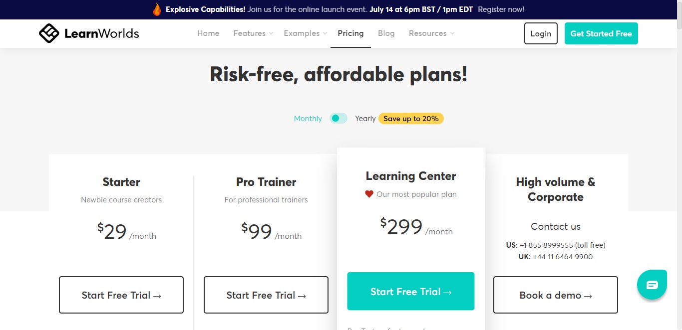 LearnWorlds pricing