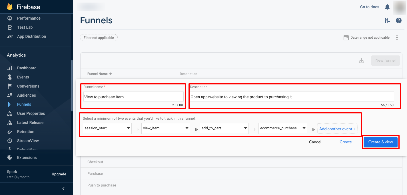 Image showing how to create a funnel in firebase