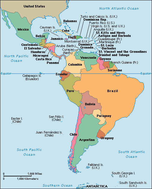 Map Of South America And Caribbean