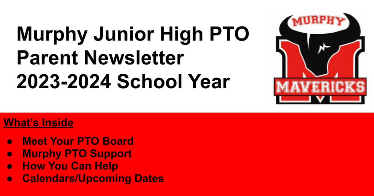 Murphy Junior High PTO Parent Newsletter 2022-2023 School Year