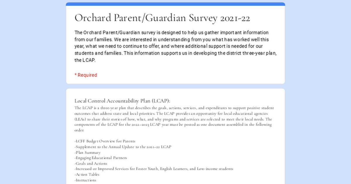 Orchard Parent/Guardian Survey 2021-22