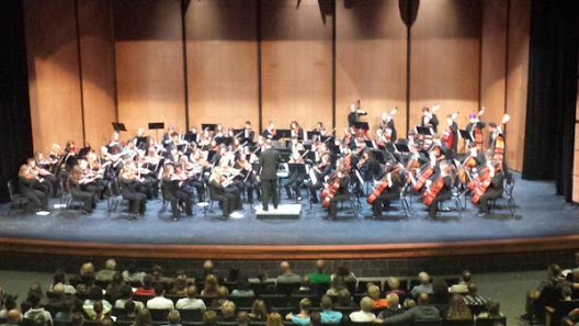 Hudsonville Orchestras on the stage of the new Fine Arts Auditorium