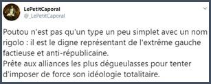 Tweet Poutou digne représentant de l'extrême gauche factieuse et anti-républicaine