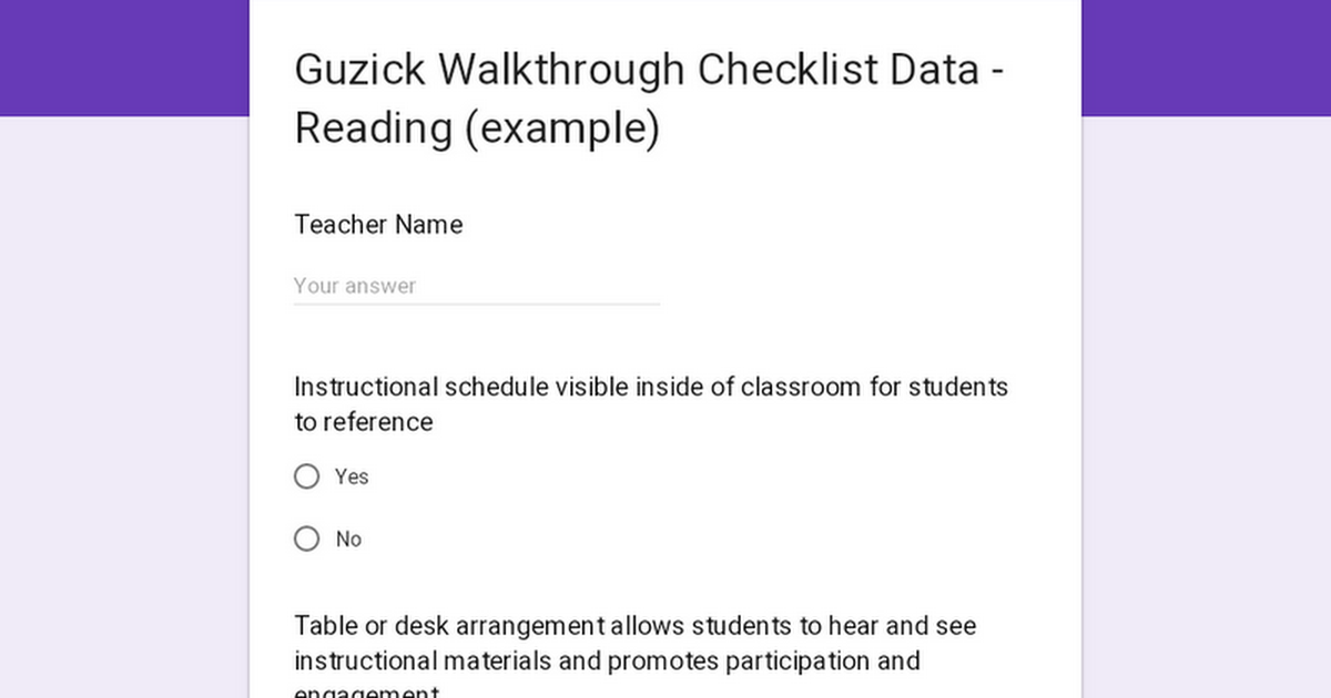Guzick Walkthrough Checklist Data - Reading (example)
