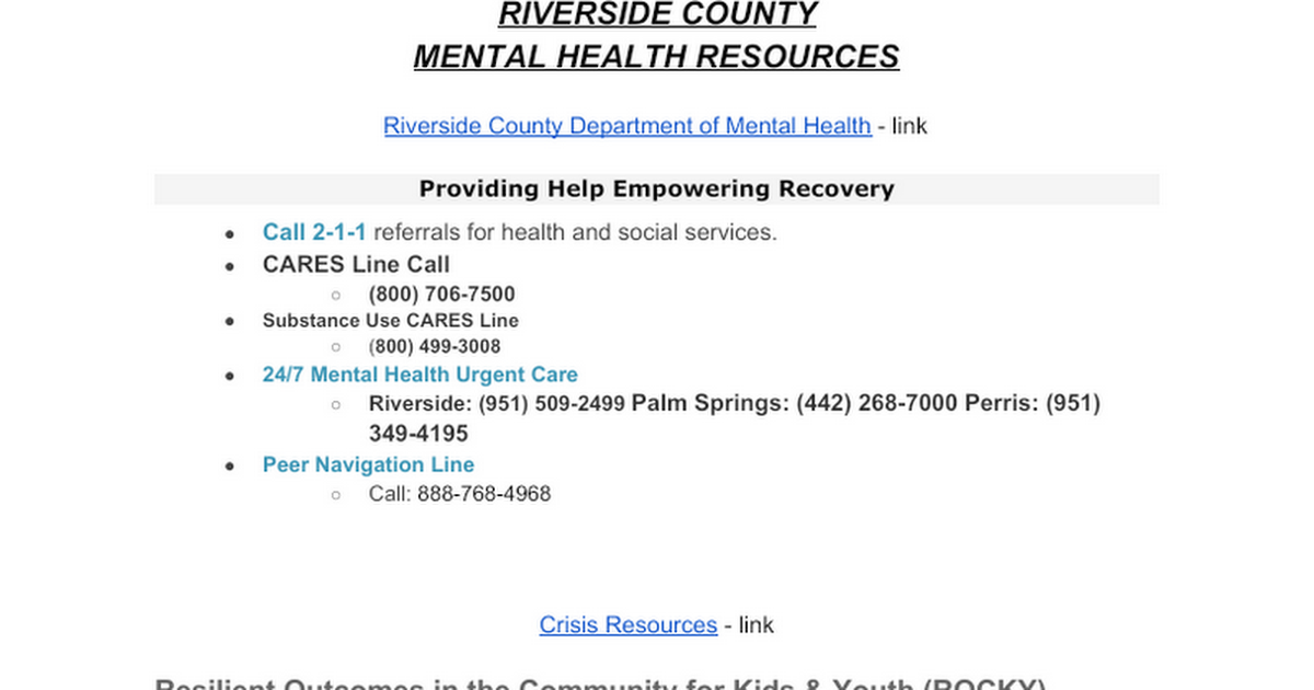 2 - Riverside County Mental Health Resources