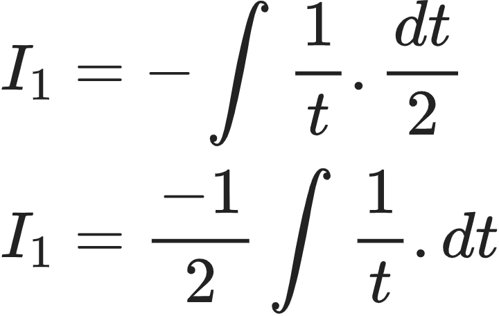 {"code":"\\begin{align*}\n{I_{1}}&={-\\int_{}^{}\\frac{1}{t}.\\frac{dt}{2}}\\\\\n{I_{1}}&={\\frac{-1}{2}\\int_{}^{}\\frac{1}{t}.dt}\t\n\\end{align*}","id":"11-1-0","font":{"family":"Arial","size":10,"color":"#222222"},"type":"align*","ts":1601124922661,"cs":"oIlSV/Ul2vrqQVXv93ilJg==","size":{"width":120,"height":76}}