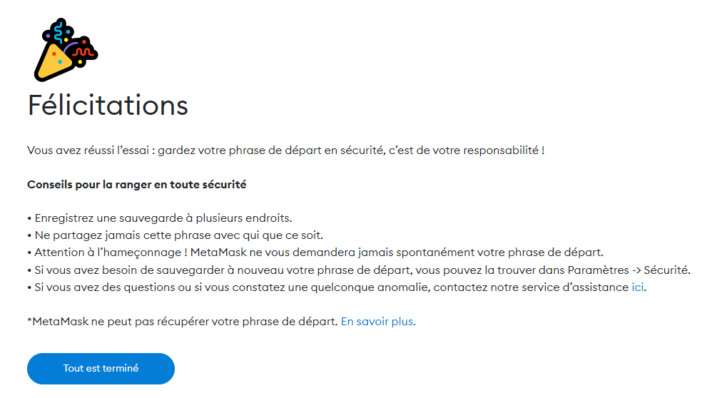 finalisation inscription metamask