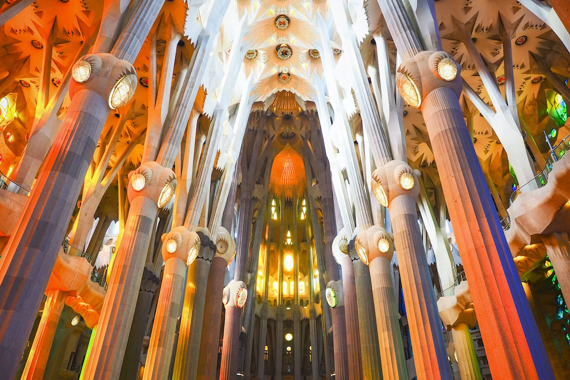 Interior View of the Sagrada Familia by Antoni Gaudi