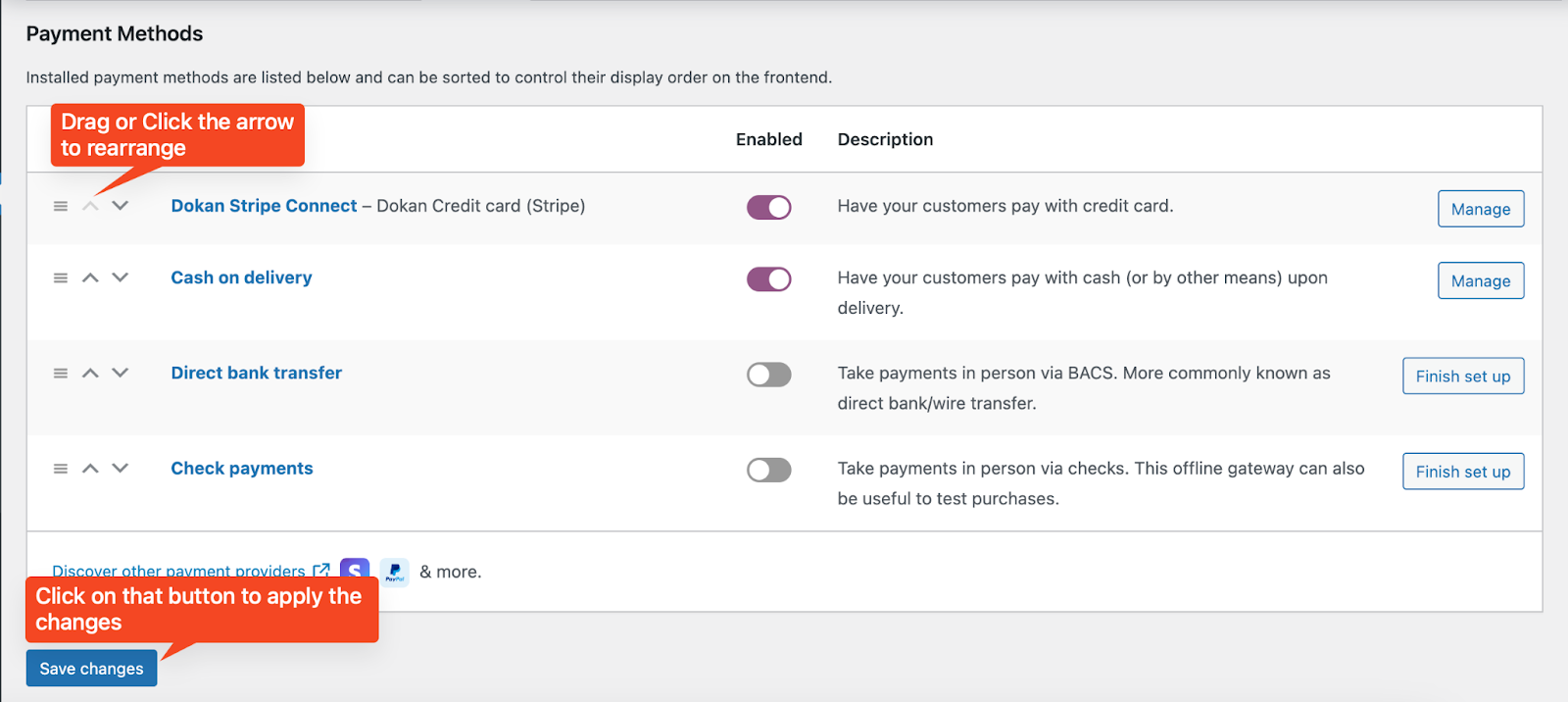 This is a sceenshot that shows WooCommerce Payment Gateways