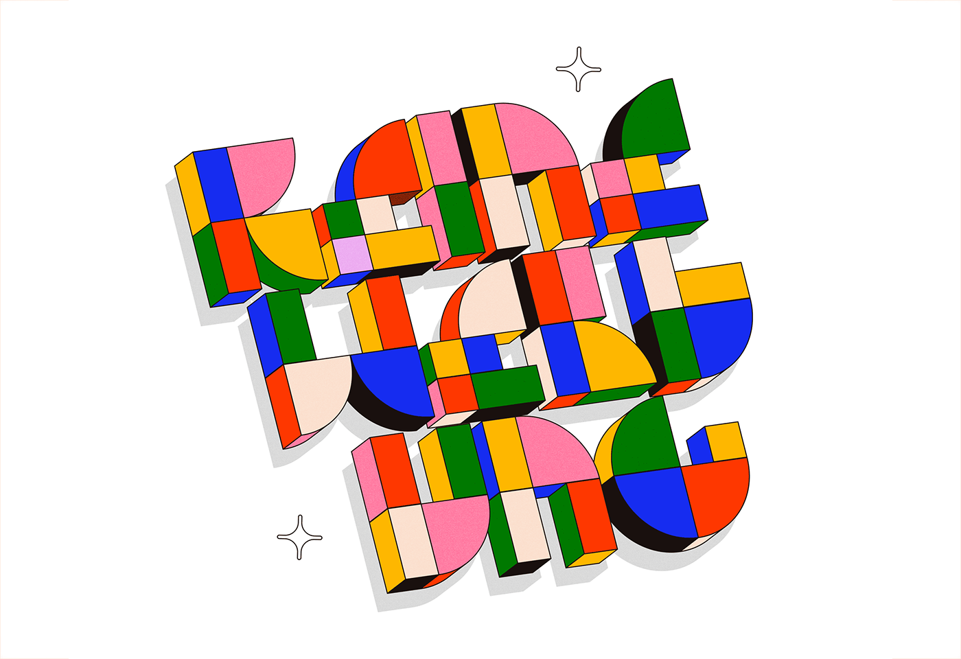 Block letters illustrated typography. Type illustration and motion graphics design.