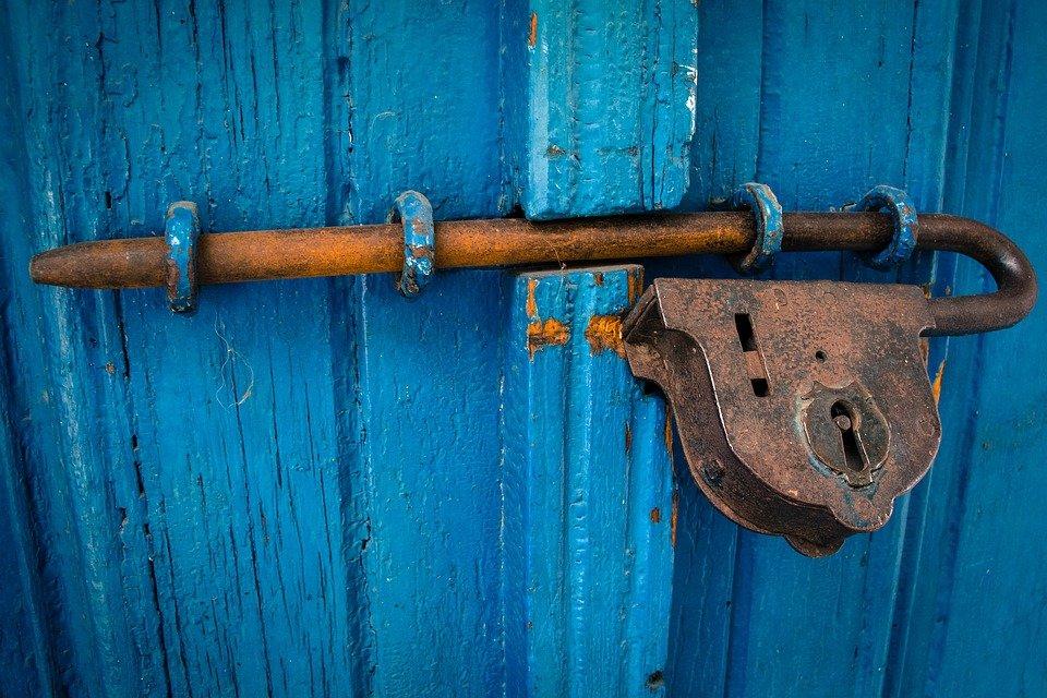 Door, Lock, Blue Door, Rusted, Rusty Lock