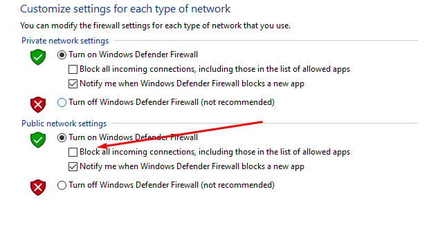 Windows Firewall VPN settings