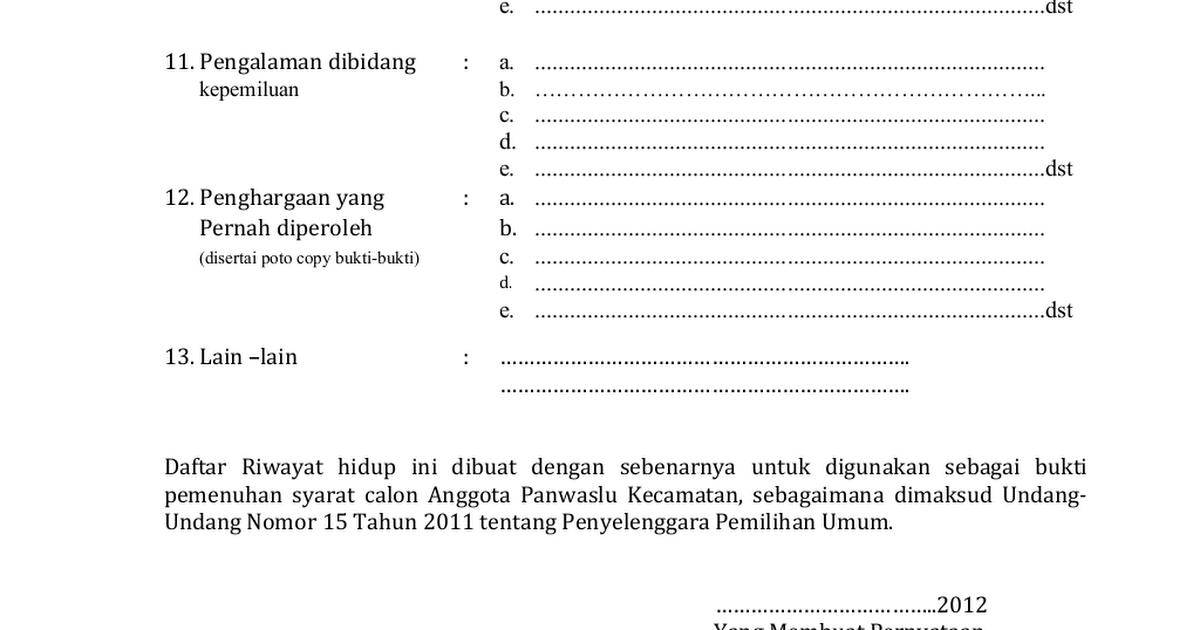 Contoh Daftar Riwayat Hidup File Doc - Contoh II