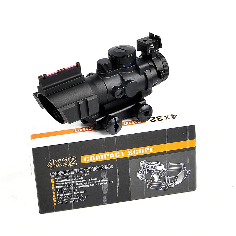 E Tactical 4x32 Acog Fiber Optics Red Green Tri Illuminated Hunting Rifle Scope Ebay